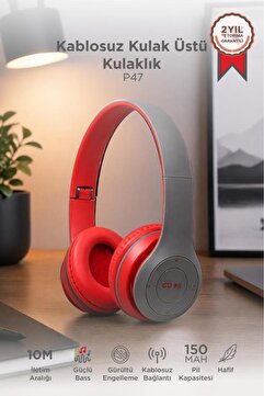 Torima Bluetooth Kulaklık Kulak Üstü Kablosuz Kulaklık P47 Kırmızı