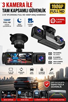 Concord 1080hd Yüksek Kalite 3 Kameralı Dash Kamera Döngü Kaydı Gece Görüş Araç Kamerası Araba