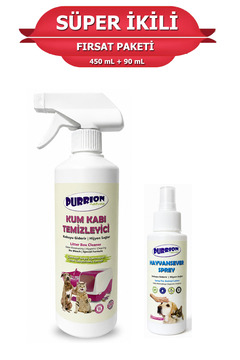 Purrion Natura Kum Kabı Temizleyici ve Hayvansever Sprey Süper 2'li Fırsat Paketi (1 x 450 Ml + 1 x 90 Ml)