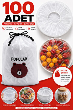 HİROS'H 100 Adet Pratik Tazeliği Koruyan Tencere ve Tabak Bonesi | Çok Amaçlı Kapak Gıda Bonesi Strech Kapak