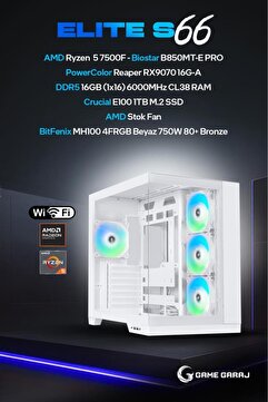 Game Garaj Elite S66 AMD R5 7500F 16GB RAM 1TB SSD RX9070 FreeDOS Oyuncu OEM Paket