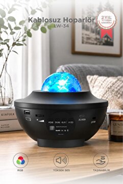 Torima Starry Projektör Led Lazer Uzaktan Kumandalı Kablosuz Hoparlör Gece Lambası LW34 Siyah