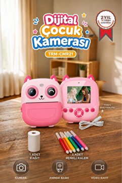 Torima Dijital Fotoğraf Makineleri Çocuk Termal Resim Baskılı Yazıcı Kamera Video Makinesi CMR21 Pembe