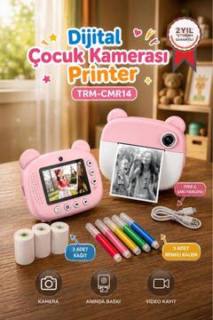 Torima Dijital Fotoğraf Makinesi Çocuk Termal Resim Kağıt Baskılı Yazıcı Kamera Makinesi CMR14 Pembe