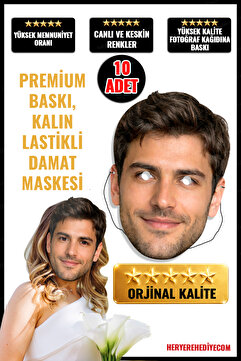 heryerehediye Kişiye Özel Bekarlığa Veda Kına Gecesi Damat Yüz Maskesi 10 Adet (LASTİKLİ KULLANIMA HAZIR)