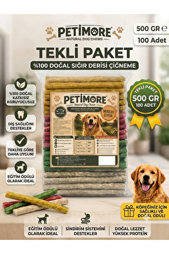 Petimore 100 lü renkli Munchy Çubuk Köpek Ödül 12 Cm %100 doğal sığır derisinden 650gr