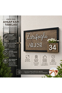 HippoDeco Kişiye Özel Ahşap Çerçeveli Aile İsmi ve Kapı Numarası Tabelası – Dekoratif Kapı Süsü