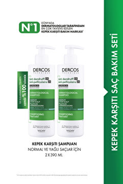 Vichy Dercos Normal ve Yağlı Saçlar için Salisilik Asit İçeren Kepek Karşıtı Şampuan 390 ml X 2 Adet
