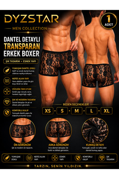 DYZSTAR Fantezi Dantelli Seksi Siyah Erkek Boxer - Seksi Erkek İç çamaşırı TG274612