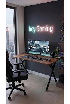 hey modüler mobilya 120 cm Gaming Profesyonel Oyuncu Masası Ceviz Tabla, Siyah Metal Ayaklı Hey Gaming