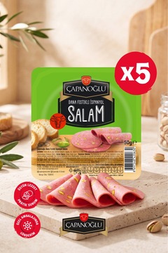 Çapanoğlu Dilimli Dana Antep Fıstıklı 5'li İspanyol Salam 50 Gr Karminsiz Pratik Sandviç ve Kahvaltı Dostu