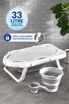Zuu Baby Fileli Gri Katlanır Banyo Seti Uf 4lü Set