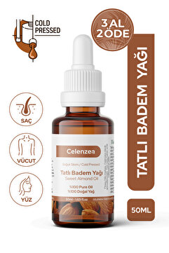 Celenzea Tatlı Badem Yağı %100 Doğal Bitkisel Sabit Yağ Sweet Almond Oil 50 ml