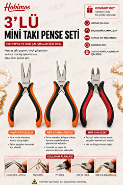Genel Markalar Mini Kıvırma Takı Pensesi - Karga Burun Pense - Yan Keski - 3 Lü Set ( Hobi )