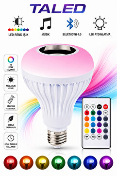 Taled Bluetooth Hoparlörlü Kumandalı Rgb Akıllı Led Ampul-16 Renk