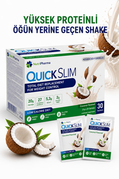 NUTRIPHARMA Quick Slim Öğün Yerine Geçen Yüksek Proteinli Shake - Hindistan Cevizi Aromalı - 30 Saşe Diyet Öğün Tozu