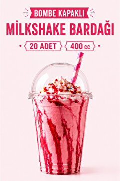 Delvos Bombe Kapaklı 400 Cc Plastik Pet Soğuk Kahve Limonata Milkshake Bardağı 20 Adet