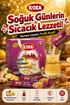 Koza Gurmelerin Seçimi Pratik Lezzet Zencefil Bal Limon Aromalı Tek İçimlik Premium İçecek Tozu 40 Stick