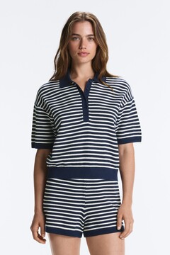 Oysho %100 pamuklu çizgili örgü polo yaka t-shirt