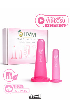 HVM Vakumlu Silikon Yüz Masaj Kupası, Facial Cupping 2'li Pembe