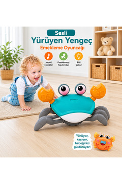 Retoys Emeklemeye Yardımcı Sensörlü Hareketli  Yengeç Pilli Müzikli Oyuncak