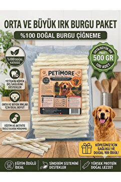 Petimore 100’lü beyaz Burgu Çubuk sütlü Köpek Ödülü Çiğneme Ve Ödül Kemiği %100 doğal sığır derisi