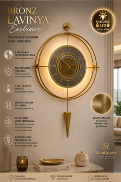 MetaQuartz Aksesuar Bronz Aynalı - Lavinya Premium Gold - Büyük Boy (50X85CM) , Modern Metal (MOBİLYA) Duvar Saati