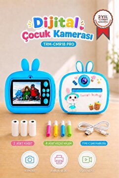 Torima Dijital Fotoğraf Makinesi Çocuk Termal Resim Kağıt Baskılı Yazıcı Kamera Video Makinesi CMR18 Mavi
