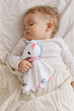 BBSKY Bebek Uyku Arkadaşı - Bebek Uyku Arkadaşı, Unisex Peluş Sarılma Oyuncağı,BPA AZO Yok-Beyaz Tek Boynuzlu At