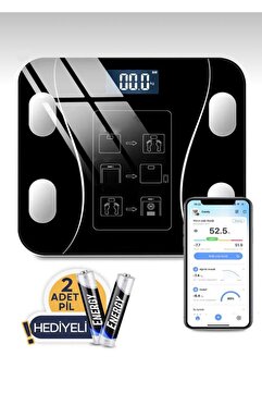 Nivagatore Dijital Baskül Yağ Su Kas Vücut Kitle Endeksi Kilo Ölçer 2 Adet Pil Hediyeli Tartı Techfit Smartness