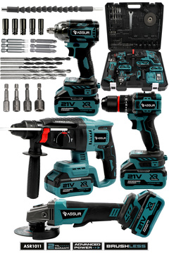 ASSUR PLUS 21V Darbeli Kömürsüz Kırıcı Delici Hilti & Taşlama & Matkap & Somun Sıkma Sökme 4'lü Set