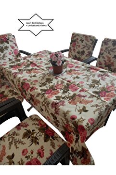 Mor Minder Sandalye Minderi Masa Örtüsü Ingiliz Gülü 6 Adet Minder Masa Örtüsü (120X180) Kalın Duck Kumaş