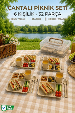 Nandy Home 32 Parça Taşıma Çantalı Piknik Seti - Kolay Taşıma Piknik Çantalı Set