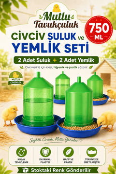mutlu tavukçuluk Civciv Başlangıç 2 Adet Suluk Ve 2 Adet Yemlik Takım 750 ml Keklik Güvercin Suluğu Bıldırcın Yemliği