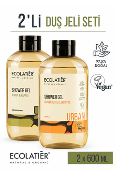 ECOLATIER Duş Jeli İkili Set Nemlendirici Besleyici %97,5 Doğal İçerikli 600 ml x 2