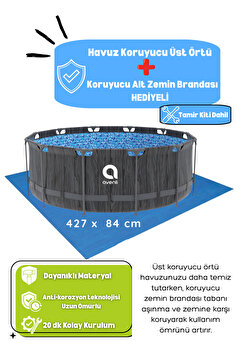 Kalitomi 427x84 cm Metal Gövde Bahçe Havuzu – Paslanmaz Çelik Konstrüksiyon Kolay Kurulumlu Aile Havuzu Kouryucu Alt Üst Branda Hediyeli Tamir Kiti Dahil
