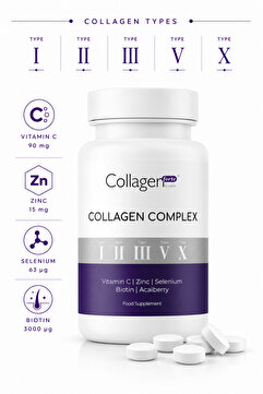 Collagen Forte Platinum 5 Tip Kolajen Complex Tip 1,2,3,5 Ve Tip 10 Biotin, Çinko, Selenyum, C Vitamini & Açai, 90 Tablet