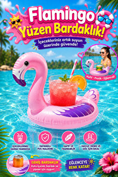 craftivio Flamingo Tasarımlı Şişme Yüzen Havuz ve Deniz Bardaklığı İçecek Tutucu