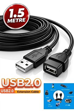 Derwell 1.5 Metre Usb Uzatma Yüksek Hız Usb Uzatma Kablosu Uzatıcı Ara Kablosu 1.5m Dişi Erkek Usb 2.0 Kablo