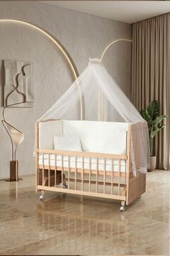 Bamgidoo Ahşap Anne Yanı Bebek Beşiği 60x120 Portatif Tekerlekli Boyasız