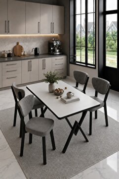 Avvio Pedra ELMA Sandalye 80x120 Yemek Masası Mutfak Masası 4 Kişilik Masa Sandalye Takımı