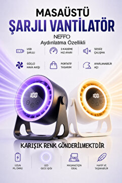 NEFFO USB Şarjlı Fan – Ayarlanabilir Hızlı Taşınabilir Mini Vantilatör, Sessiz Güçlü Soğutucu Fan