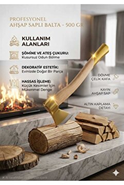 Nurcamp Altın Detaylı Profesyonel Kayın Saplı Balta - 500 Gr