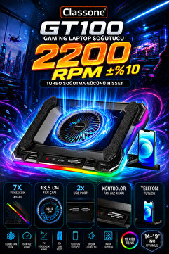 Classone Gt100 Gaming Laptop Sogutucu 2200rpm , Rgb Işıklı , Led Display Notebook Soğutucu Stand