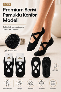 DORE Orijinal Kadın 2 Çift Kaymaz Taban Pilates Yoga Dans Bale Plates Kaydırmaz Çorap - Standart Beden