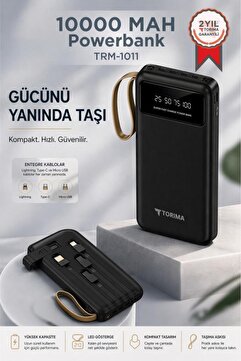 Torima Powerbank Dijital Göstergeli Kablolu 4 Çıkışlı 10.000 Mah Taşınabilir Şarj Aleti TRM1011 Siyah