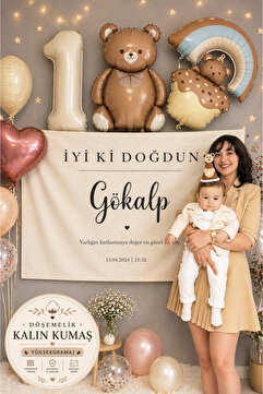 Narelinse Kalın Kumaş Kişiye Özel Büyük Ebat Birinci Kalite Dikişsiz Vintage Kesim İyi Ki Doğdun Doğum Günü Duvar Örtüsü Duvar Panosu