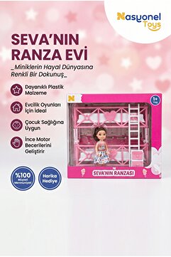 NASYONEL TOYS Seva'nın Ranza Evi Oyuncak Bebek ve Aksesuarlı Ranzalı Yatak Odası Seti Kız Çocukları İçin