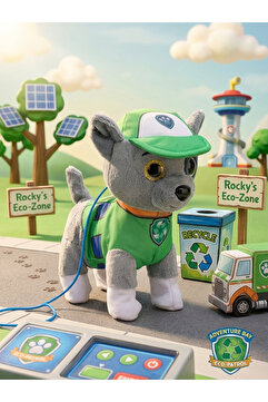 MJ TOYS Paw Patrol Köpek Yürüyen, Havlayan Müzikli Tasmalı Kumandalı Peluş Oyuncak Rocky Yeşil
