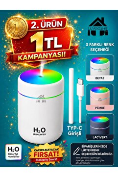 PRİME HOME Araç Içi H2o 300 ml Type C Girişli Kablolu Kullanım Hava Nemlendirici Ve Aroma Difüzörü H2o